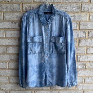 Calvin Klein Jeans Long Sleeve Button Front Collared Blue Tie-Dye Shirt Size L
